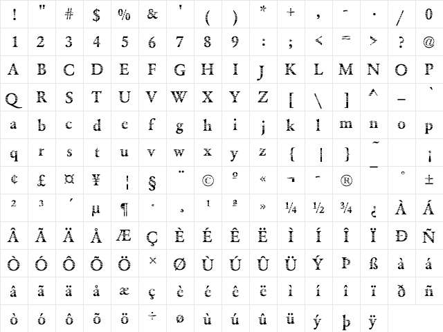 Garamond21 Becker Regular  glyph index