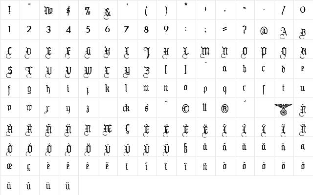 WW2Blackletter HPLHS  glyph index
