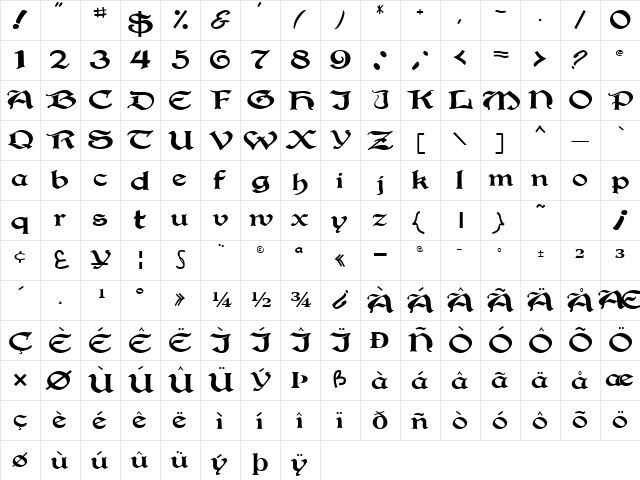 BucaneerSSK Regular  glyph index