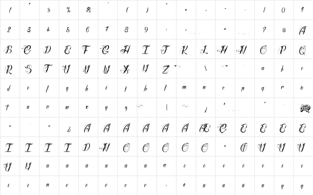 Radical Beat 2 Regular  glyph index