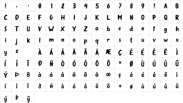 Oleander Cakes Regular  glyph index