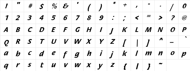 Rosamunde Oblique Bold Regular  glyph index