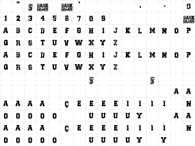 Dark College Regular  glyph index