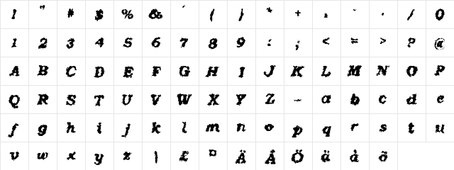 Crash Regular  glyph index