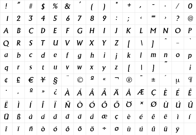 AdelonSerial-Medium Italic  glyph index