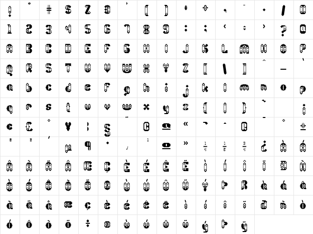Sprokett Regular  glyph index