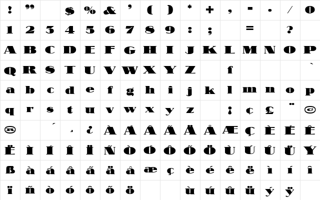 Nubian Regular  glyph index