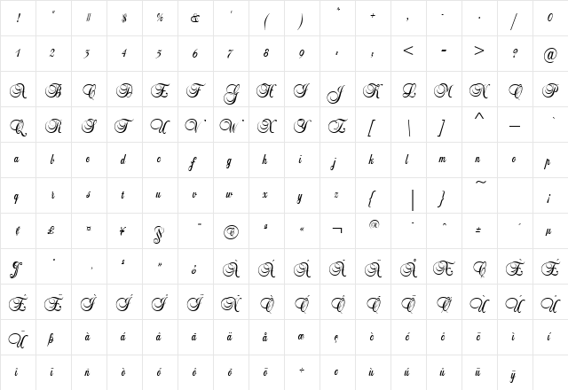 Balmoral EF Alternate Regular  glyph index