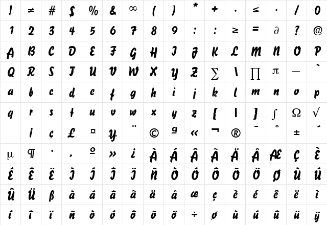 BisonLight DB Medium  glyph index