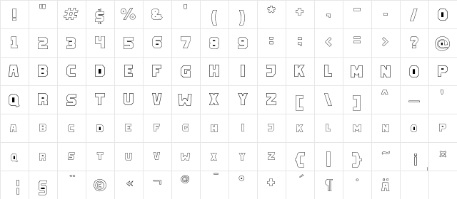 TapeArtFont Medium  glyph index