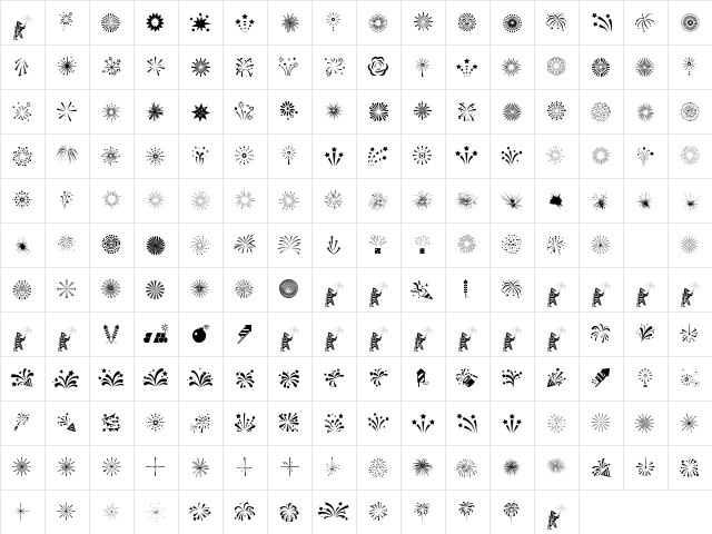 Fireworks Regular  glyph index
