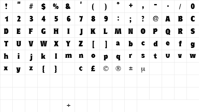 EleutheriaDisplaySSK Regular  glyph index