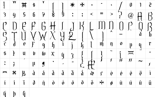 Endor Regular  glyph index