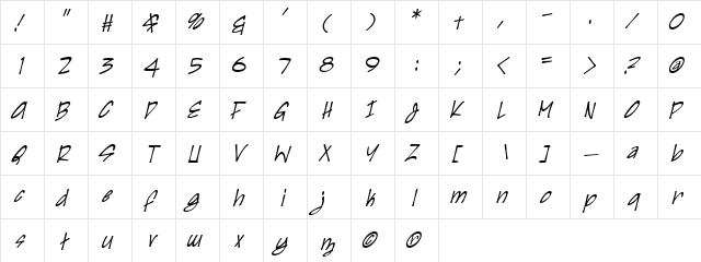 Irezumi Italic  glyph index