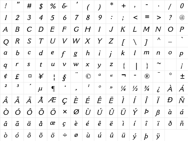 Cantoria MT Std Semibold Italic  glyph index