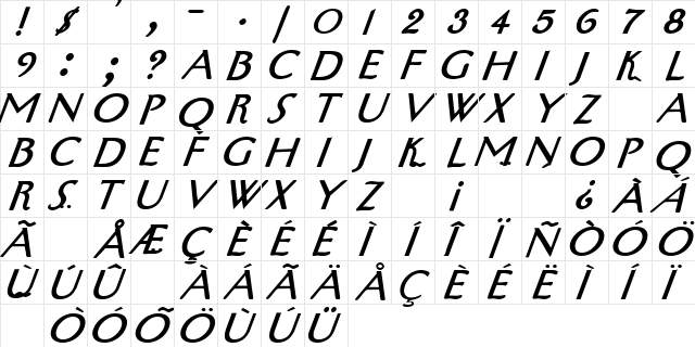 Manhattan Bold Italic  glyph index