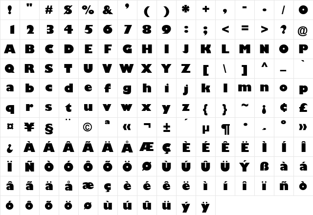 GilbertUltraBold Regular  glyph index