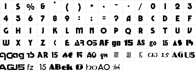 MountainCaps Regular  glyph index
