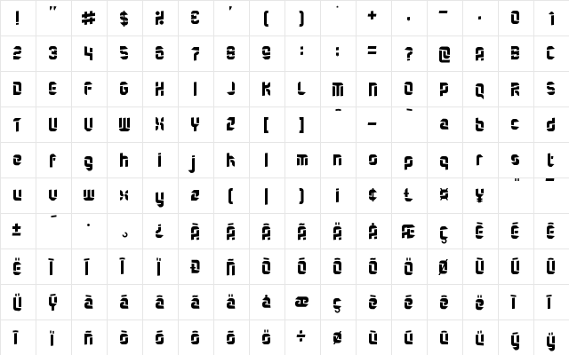 Quartermaster Regular  glyph index