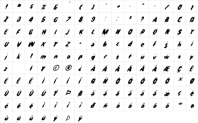 FZ WACKY 30 ITALIC Normal  glyph index