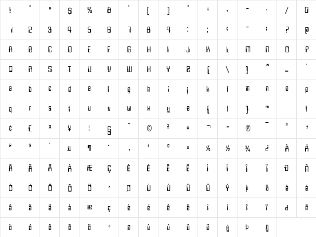 LoganCondensed Regular  glyph index