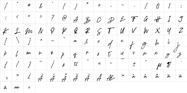 Sandblast Regular  glyph index