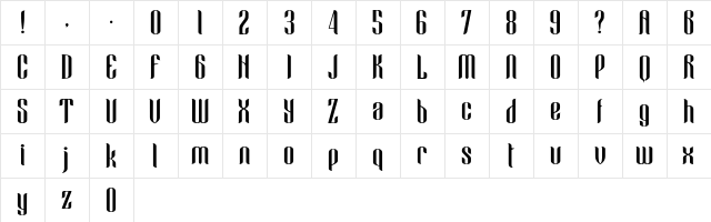 Blue Angel - Demo Regular  glyph index