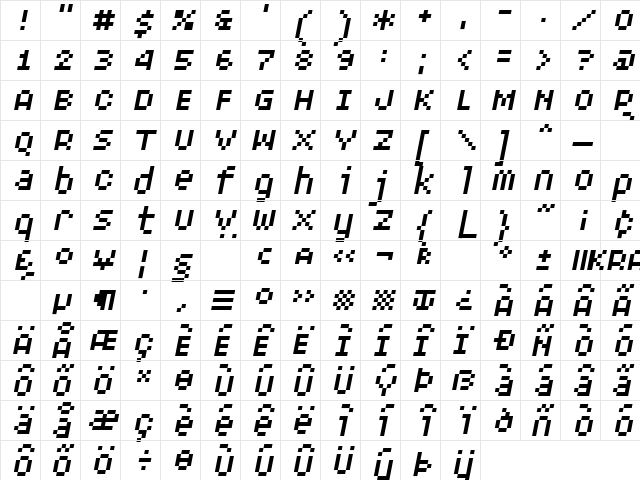 XERXES SIXOBLIQUE  glyph index