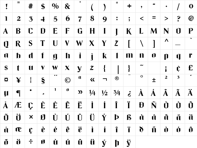 Airam LT Std Regular  glyph index