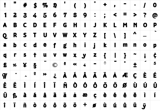 TFMaltbyAntique Heavy  glyph index