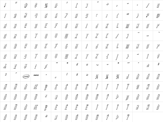 Nemesis Enforcer 3D Italic Italic  glyph index