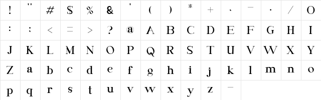 Balguin Regular  glyph index