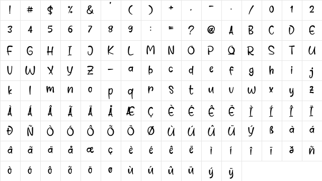 Comet Deer Regular  glyph index