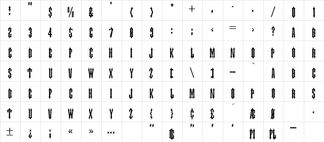 Judas Regular  glyph index