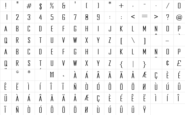 OPTIAgency-Gothic Medium  glyph index