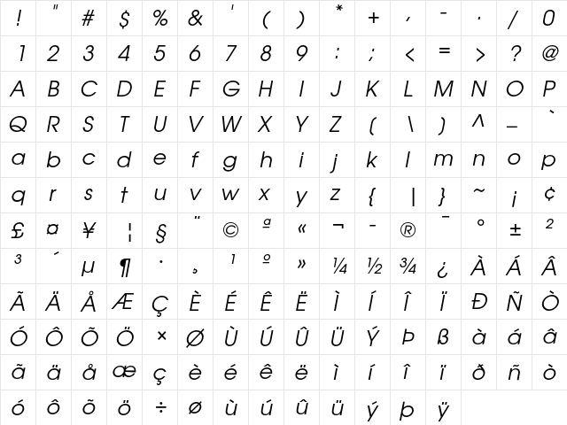 TeX Gyre Adventor Italic  glyph index