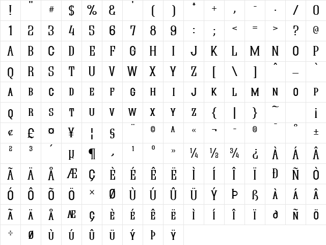 Quastic Kaps Regular  glyph index