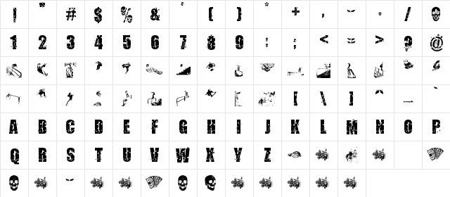 Skate or Die Regular  glyph index
