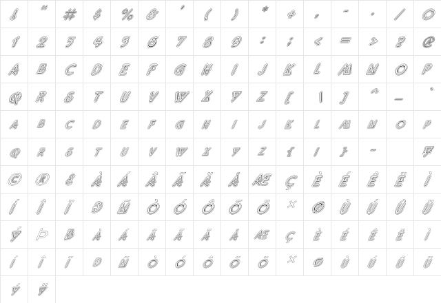 FZ UNIQUE 40 HOLLOW ITALIC Normal  glyph index