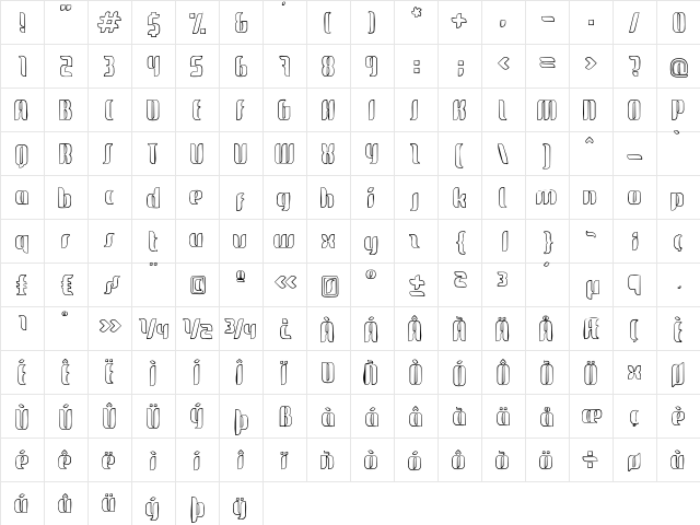glidesketch Regular  glyph index