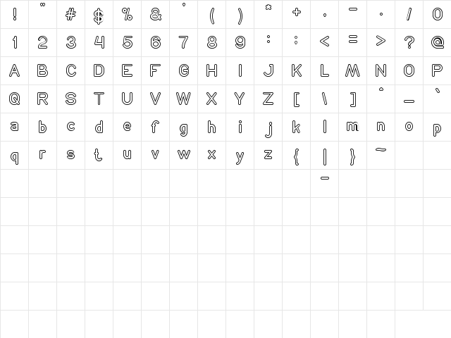 NEON GLOW Regular  glyph index