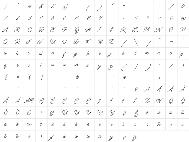 The Gallery Regular  glyph index