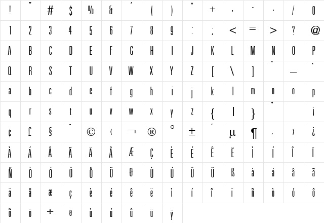UniversalXCLDB Normal  glyph index