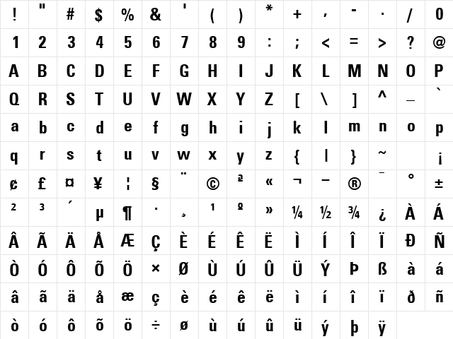 NovaCondSSK Bold  glyph index