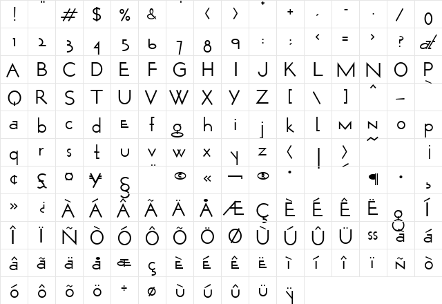 Opticon One1  glyph index