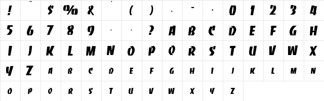 RSSlabface Regular  glyph index