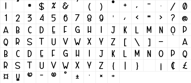 Naura Semi Bold_DEMO  glyph index