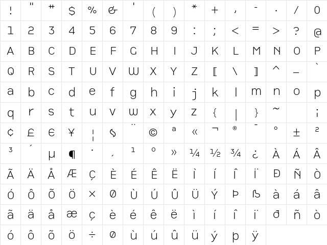 CPCompany Light  glyph index