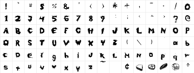 LumberjackFred Regular  glyph index