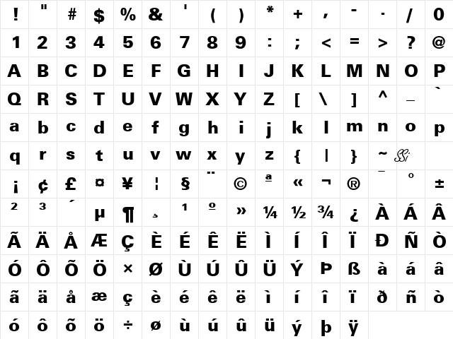 Nova Black SSi Black  glyph index